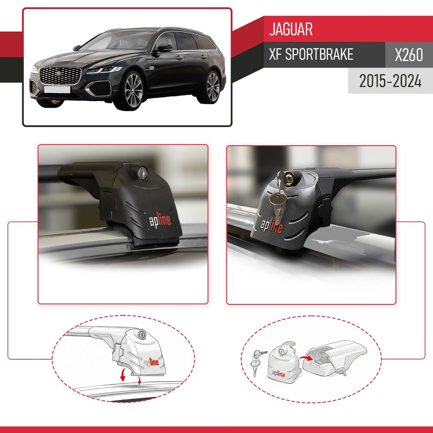 Compatible avec Jaguar XF Sportbrake (X260) 2015-2024 ACE-2 modèle Barres de Toit Railing Porte-Bagages de Voiture Noir Aluminium Barres