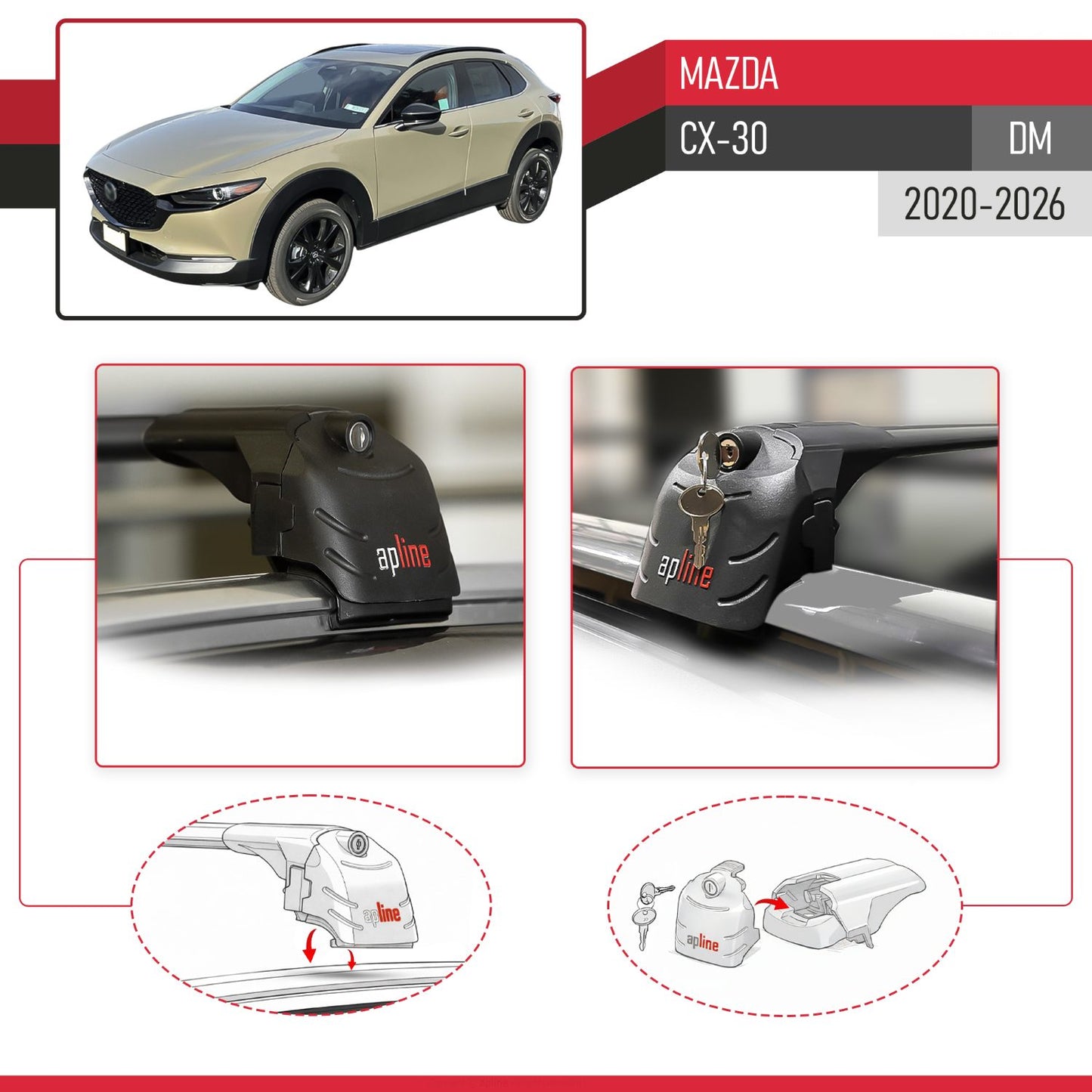 Compatible avec Mazda CX-30 (DM) 2020-2026 ACE-2 modèle Barres de Toit Railing Porte-Bagages de Voiture Noir Aluminium Barres