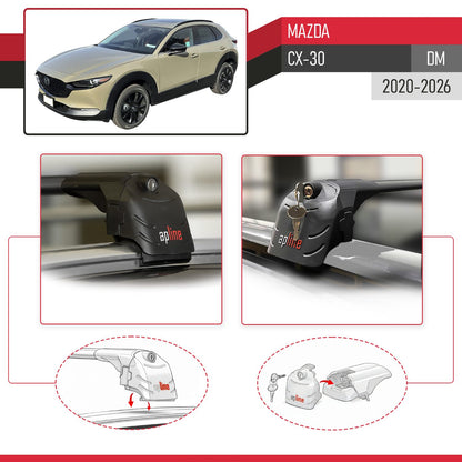 Compatible avec Mazda CX-30 (DM) 2020-2026 ACE-2 modèle Barres de Toit Railing Porte-Bagages de Voiture Noir Aluminium Barres