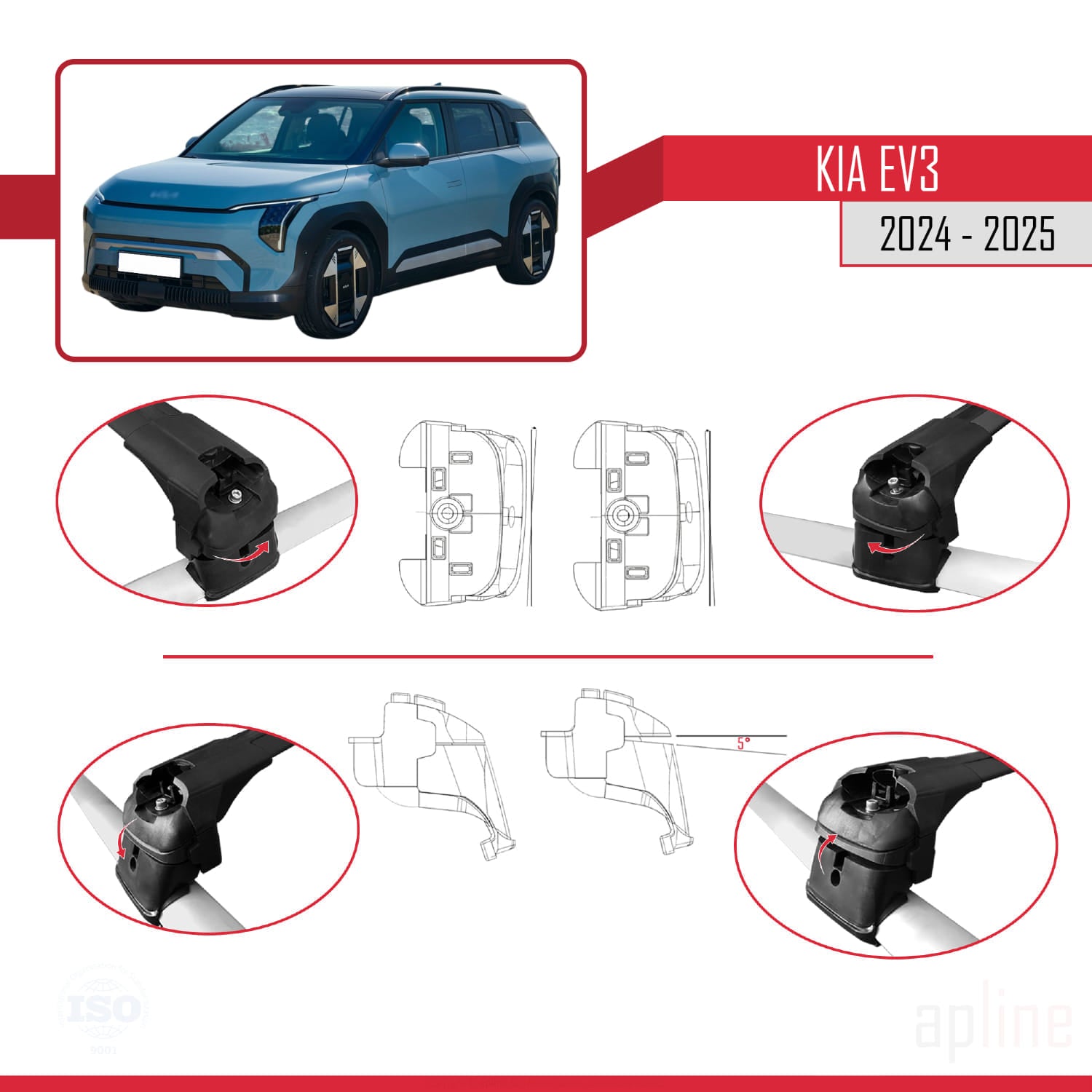 Compatible avec Kia EV3 2024-2025 ACE-2 Barres de Toit Railing Porte-Bagages de Voiture Noir Aluminium 2 Barres