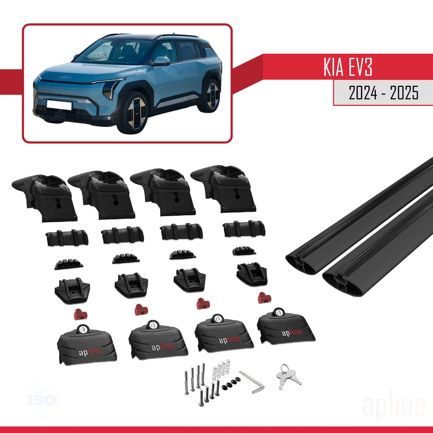 Compatible avec Kia EV3 2024-2025 ACE-2 Barres de Toit Railing Porte-Bagages de Voiture Noir Aluminium 2 Barres