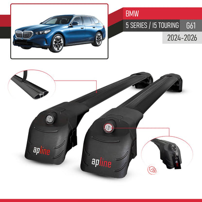 Compatible avec BMW 5 Series / i5 Touring (G61) 2024-2026 ACE-2 modèle Barres de Toit Railing Porte-Bagages de Voiture Noir Aluminium Barres