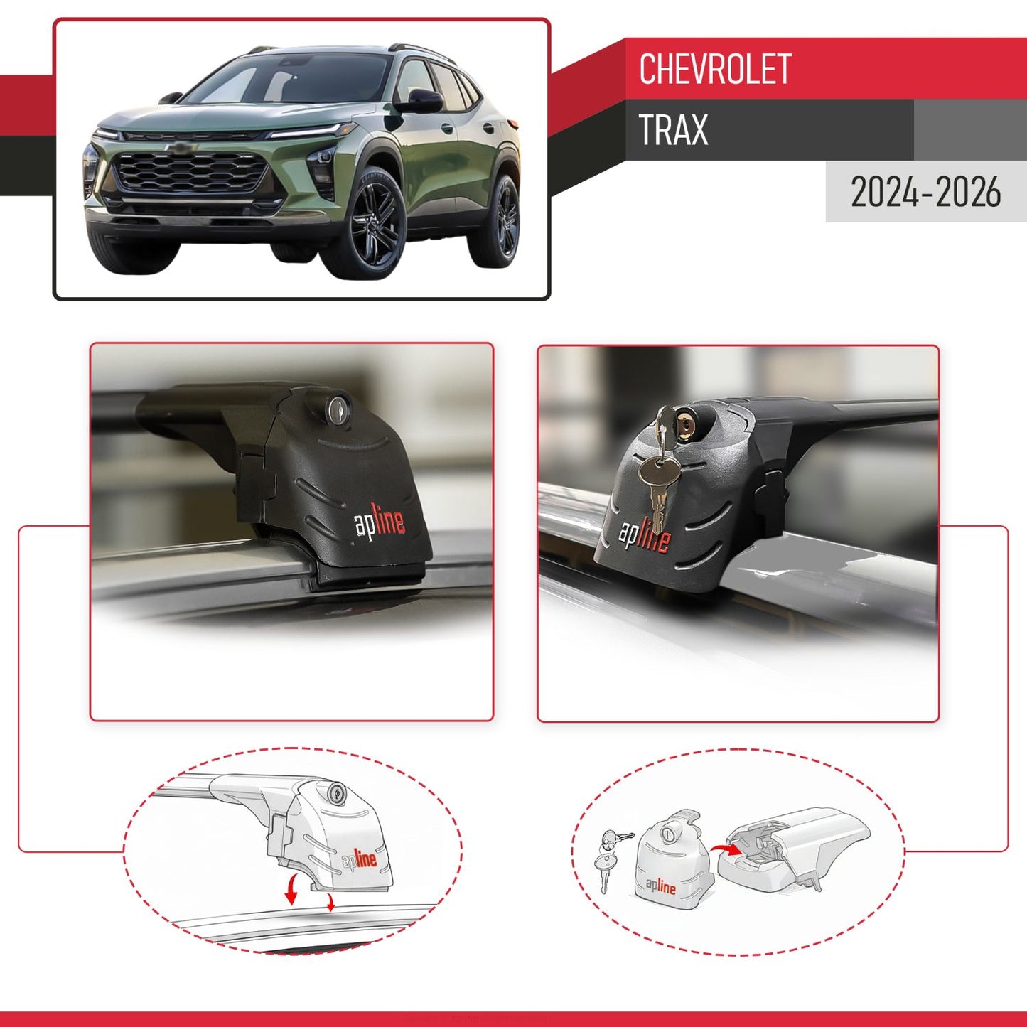 Compatible avec Chevrolet Trax 2024-2026 ACE-2 modèle Barres de Toit Railing Porte-Bagages de Voiture Noir Aluminium Barres