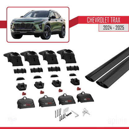 Compatible avec Chevrolet Trax 2024-2025 ACE-2 Barres de Toit Railing Porte-Bagages de Voiture Noir Aluminium 2 Barres