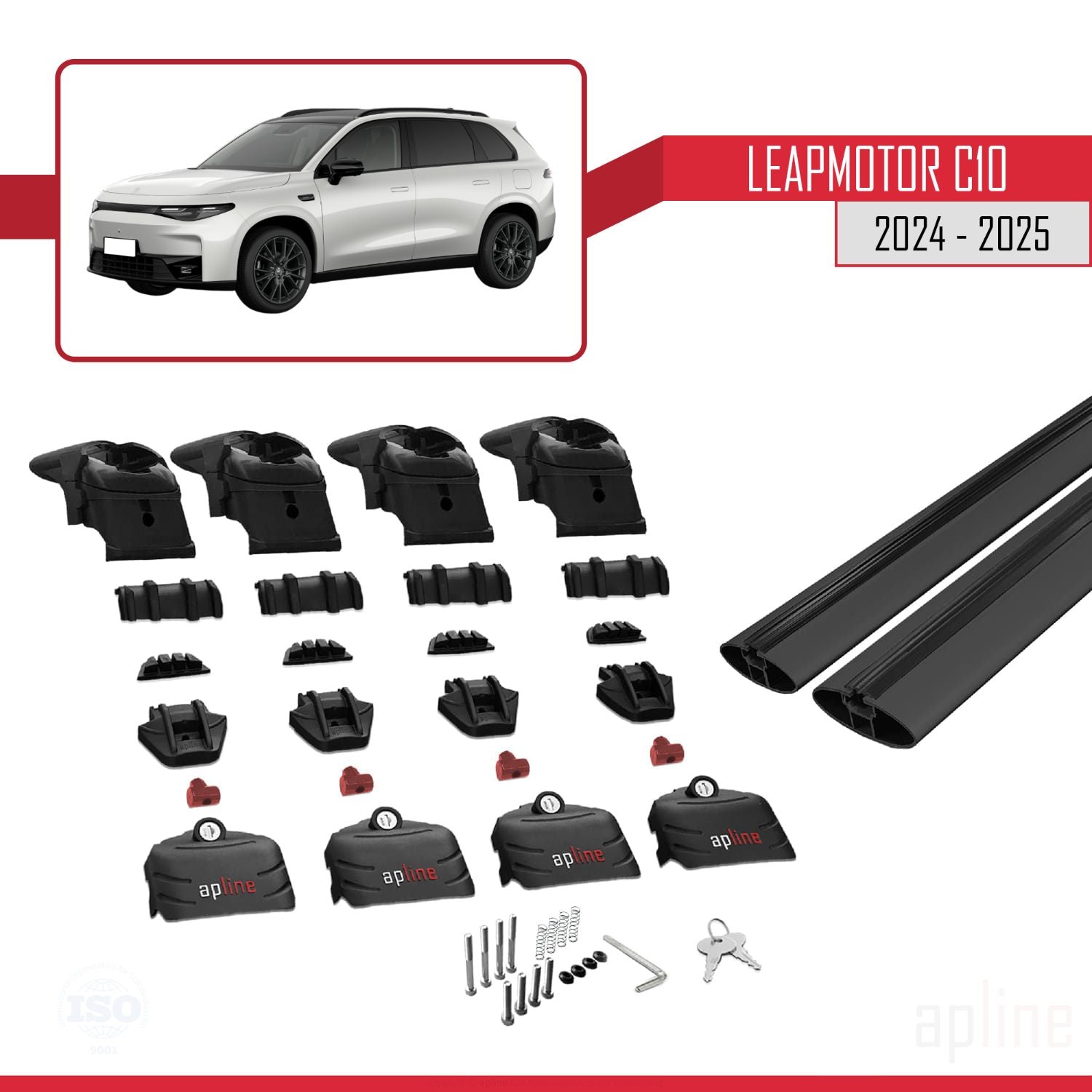 Compatible avec LEAPMOTOR C10 2024-2025 ACE-2 Barres de Toit Railing Porte-Bagages de Voiture Noir Aluminium 2 Barres