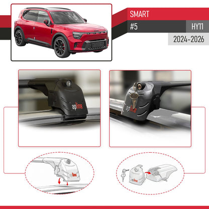Compatible with SMART #5 2024-2026 ACE-2 Car Roof Rack Cross Bar Black Aluminium 2 Bars