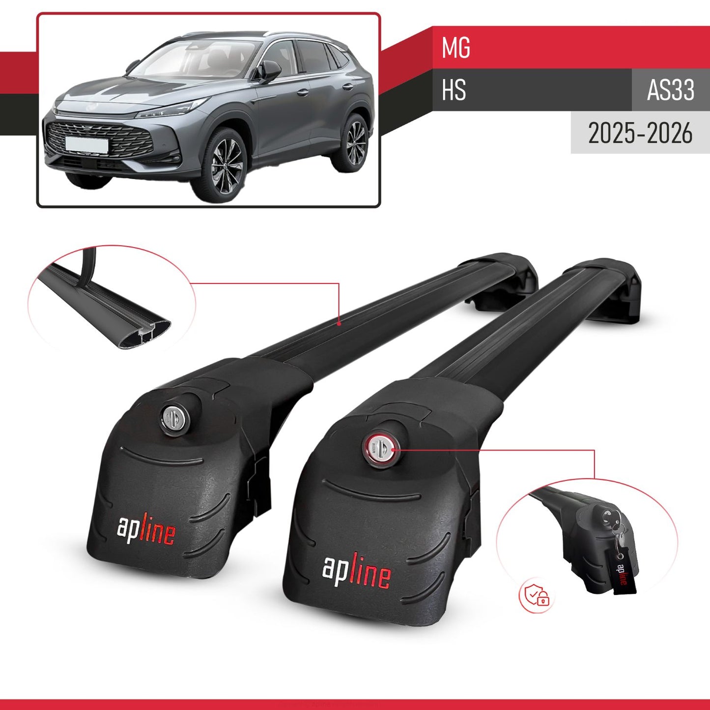 Compatible avec MG HS (AS33) 2025-2026 ACE-2 modèle Barres de Toit Railing Porte-Bagages de Voiture Noir Aluminium Barres