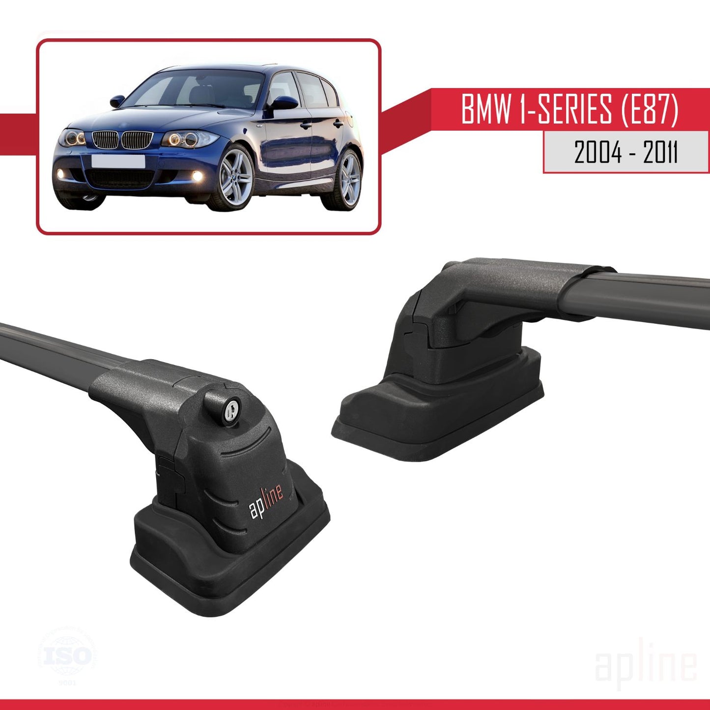 Compatible avec BMW Série 1 (E87) 2004-2011 ACE-3 Barres de Toit Railing Porte-Bagages de Voiture Noir Aluminium 2 Barres