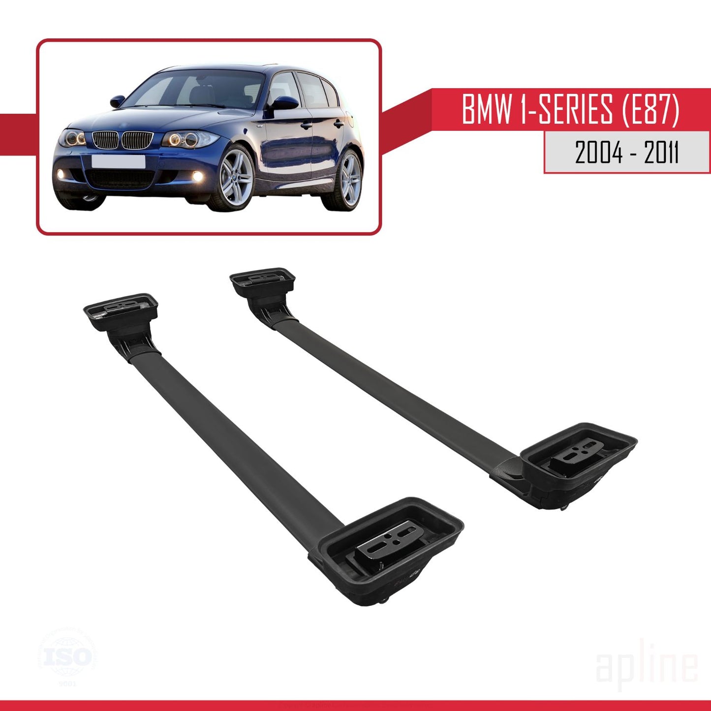 Compatible avec BMW Série 1 (E87) 2004-2011 ACE-3 Barres de Toit Railing Porte-Bagages de Voiture Noir Aluminium 2 Barres