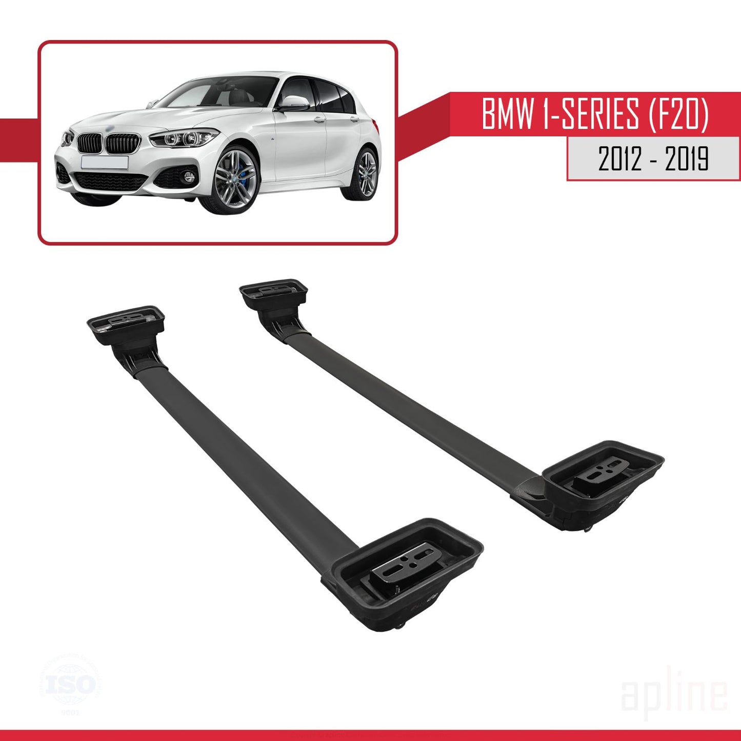 Compatible avec BMW Série 1 (F20) 2012-2019 ACE-3 Barres de Toit Railing Porte-Bagages de Voiture Noir Aluminium 2 Barres