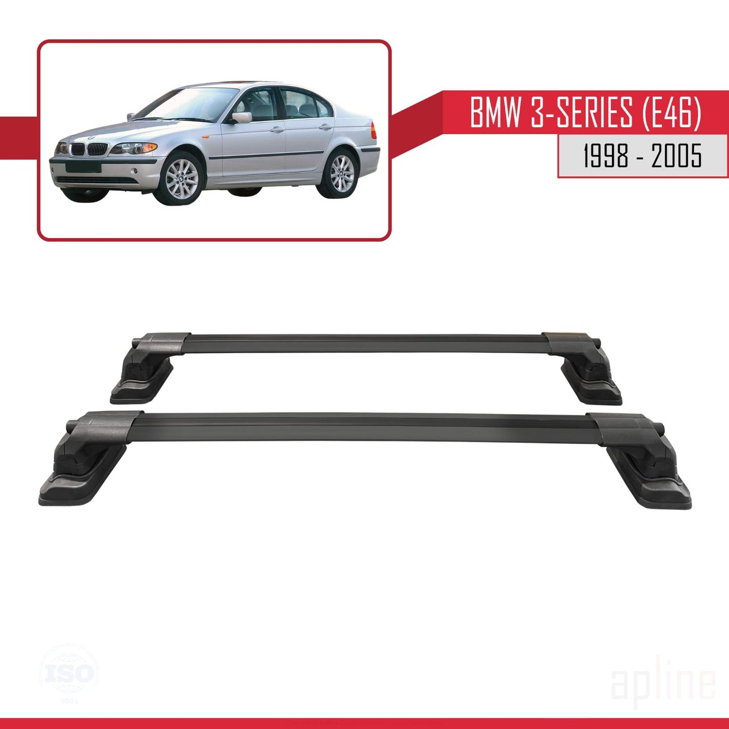Compatible avec BMW Série 3 (E46) 1998-2005 ACE-3 Barres de Toit Railing Porte-Bagages de Voiture Noir Aluminium 2 Barres