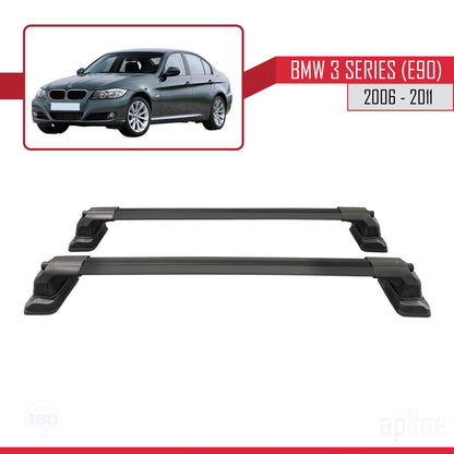 Compatible avec BMW Série 3 (E90) 2006-2011 ACE-3 Barres de Toit Railing Porte-Bagages de Voiture Noir Aluminium 2 Barres