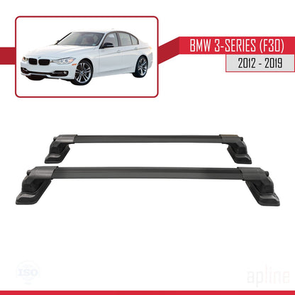 Compatible avec BMW Série 3 (F30) 2012-2019 ACE-3 Barres de Toit Railing Porte-Bagages de Voiture Noir Aluminium 2 Barres
