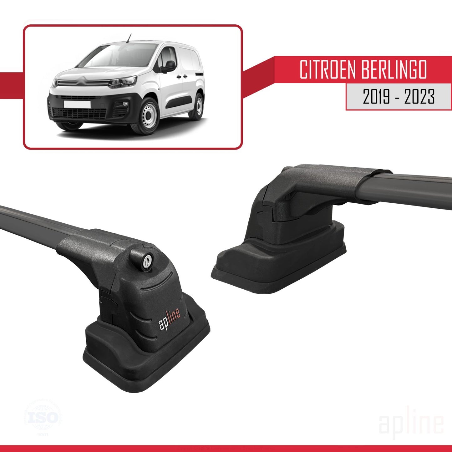 Compatible avec Citroen Berlingo 2019-2023 ACE-3 Barres de Toit Railing Porte-Bagages de Voiture Noir Aluminium 2 Barres