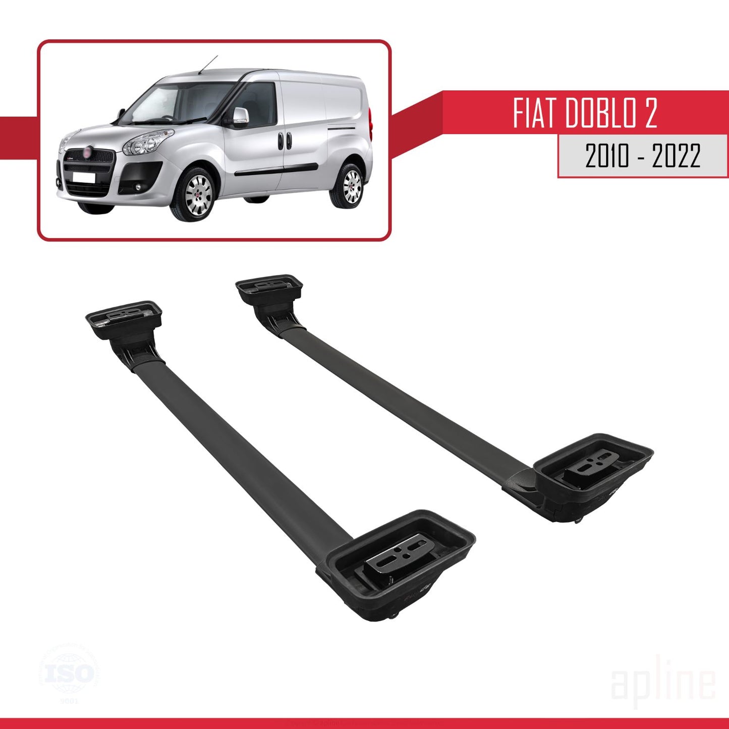 Compatible avec Fiat Doblo 2 2010-2022 ACE-3 Barres de Toit Railing Porte-Bagages de Voiture Noir Aluminium 2 Barres