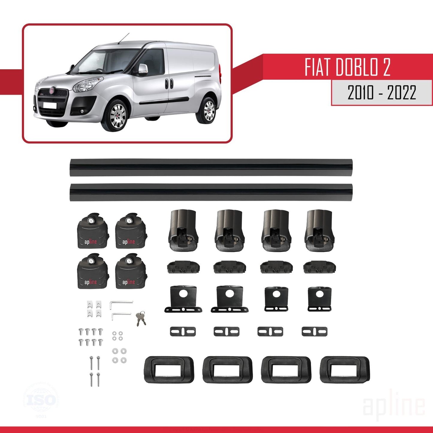 Compatible avec Fiat Doblo 2 2010-2022 ACE-3 Barres de Toit Railing Porte-Bagages de Voiture Noir Aluminium 2 Barres