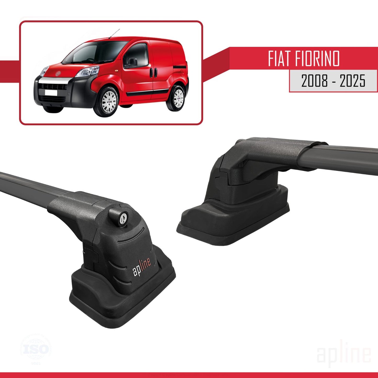 Compatible avec Fiat Fiorino 2008-2025 ACE-3 Barres de Toit Railing Porte-Bagages de Voiture Noir Aluminium 2 Barres
