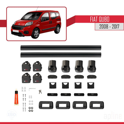 Compatible avec Fiat Qubo 2008-2017 ACE-3 Barres de Toit Railing Porte-Bagages de Voiture Noir Aluminium 2 Barres