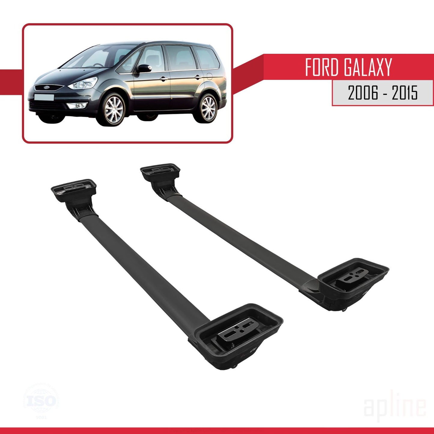 Compatible avec Ford Galaxy (MK3) 2006-2015 ACE-3 Barres de Toit Railing Porte-Bagages de Voiture Noir Aluminium 2 Barres