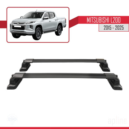 Compatible avec Mitsubishi L200 (MK5) 2015-2025 ACE-3 Barres de Toit Railing Porte-Bagages de Voiture Noir Aluminium 2 Barres