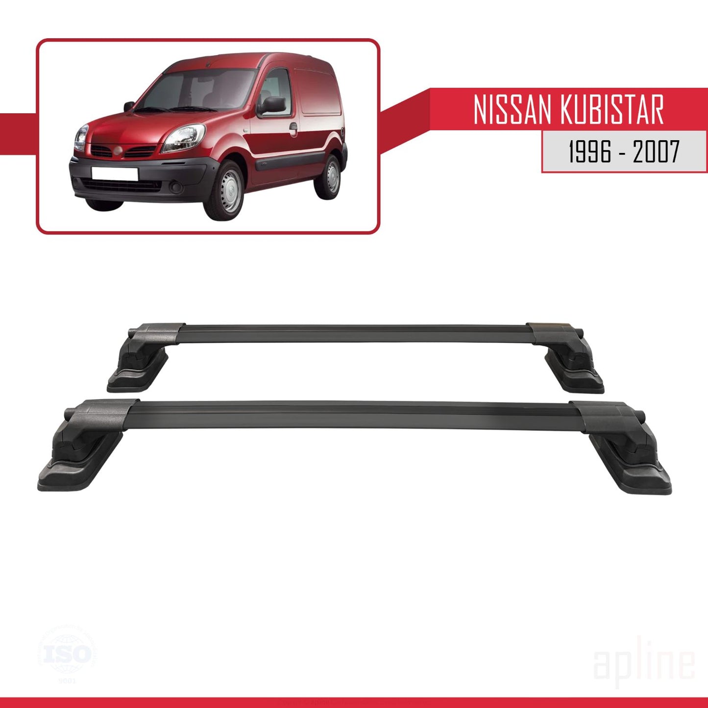 Compatible avec Nissan Kubistar 1996-2007 ACE-3 Barres de Toit Railing Porte-Bagages de Voiture Noir Aluminium 2 Barres