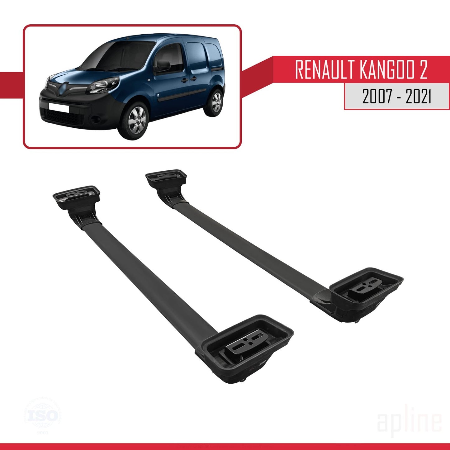 Compatible avec Renault Kangoo 2 2007-2021 ACE-3 Barres de Toit Railing Porte-Bagages de Voiture Noir Aluminium 2 Barres