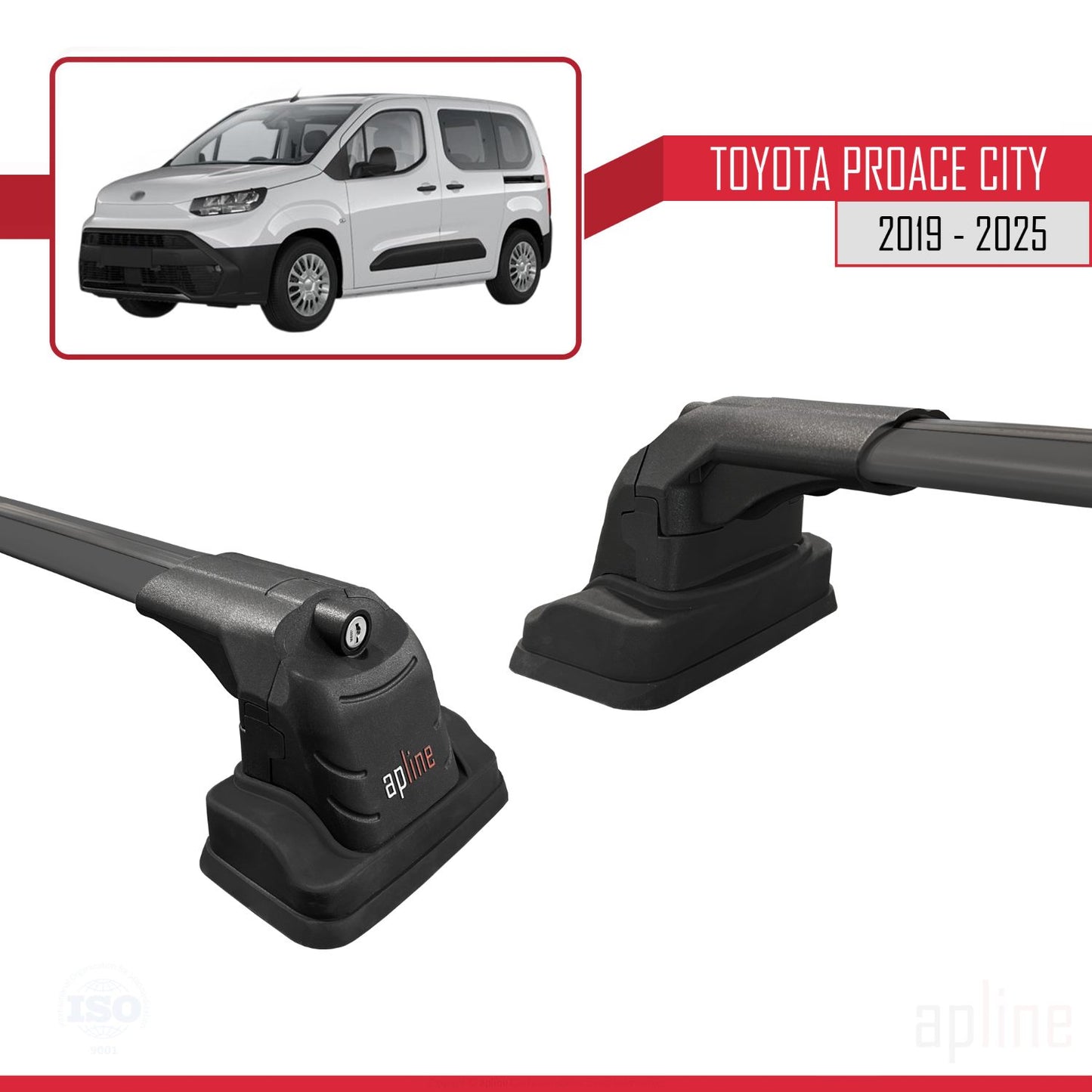 Compatible avec Toyota Proace City 2019-2025 ACE-3 Barres de Toit Railing Porte-Bagages de Voiture Noir Aluminium 2 Barres