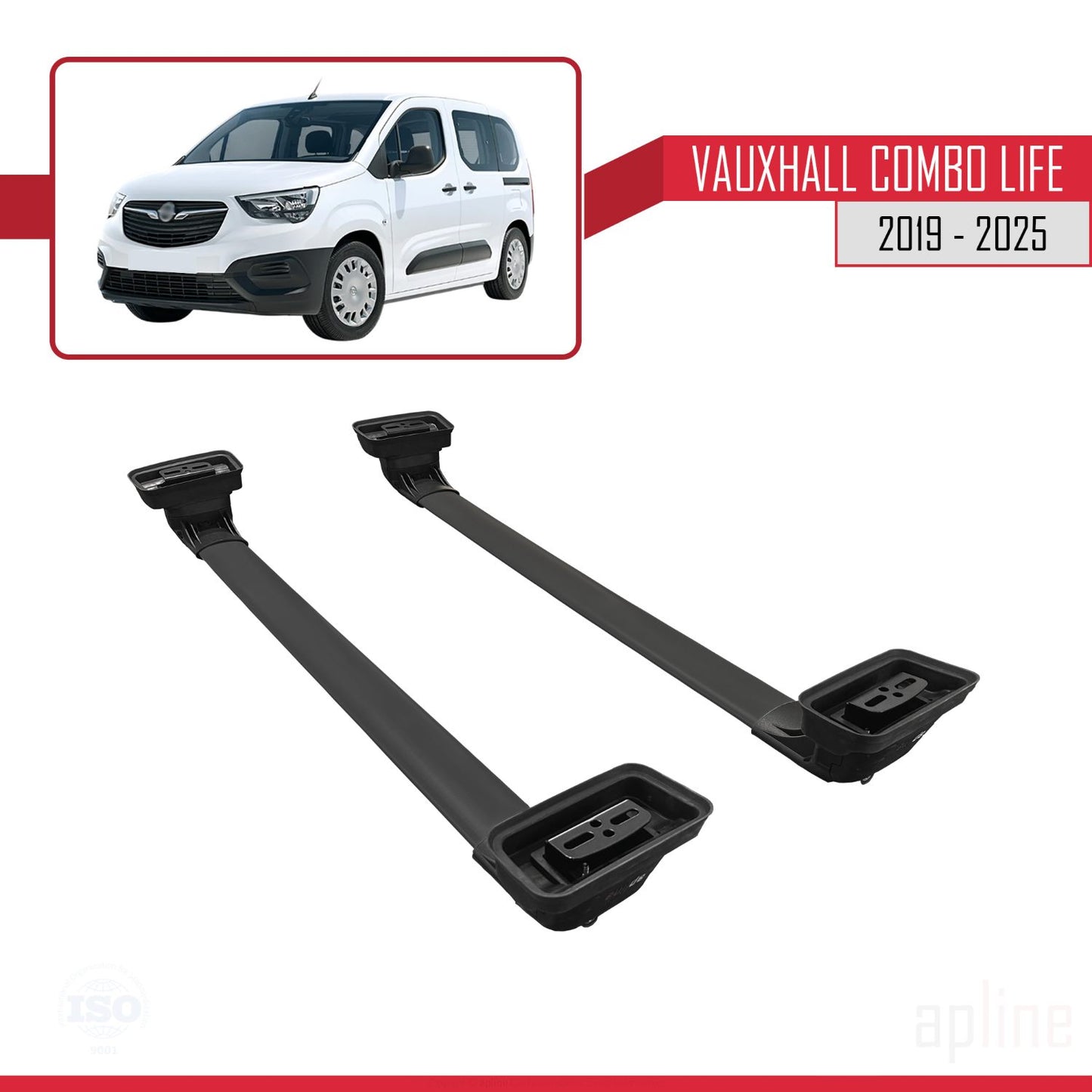 Compatible avec Vauxhall Combo Life 2019-2025 ACE-3 Barres de Toit Railing Porte-Bagages de Voiture Noir Aluminium 2 Barres