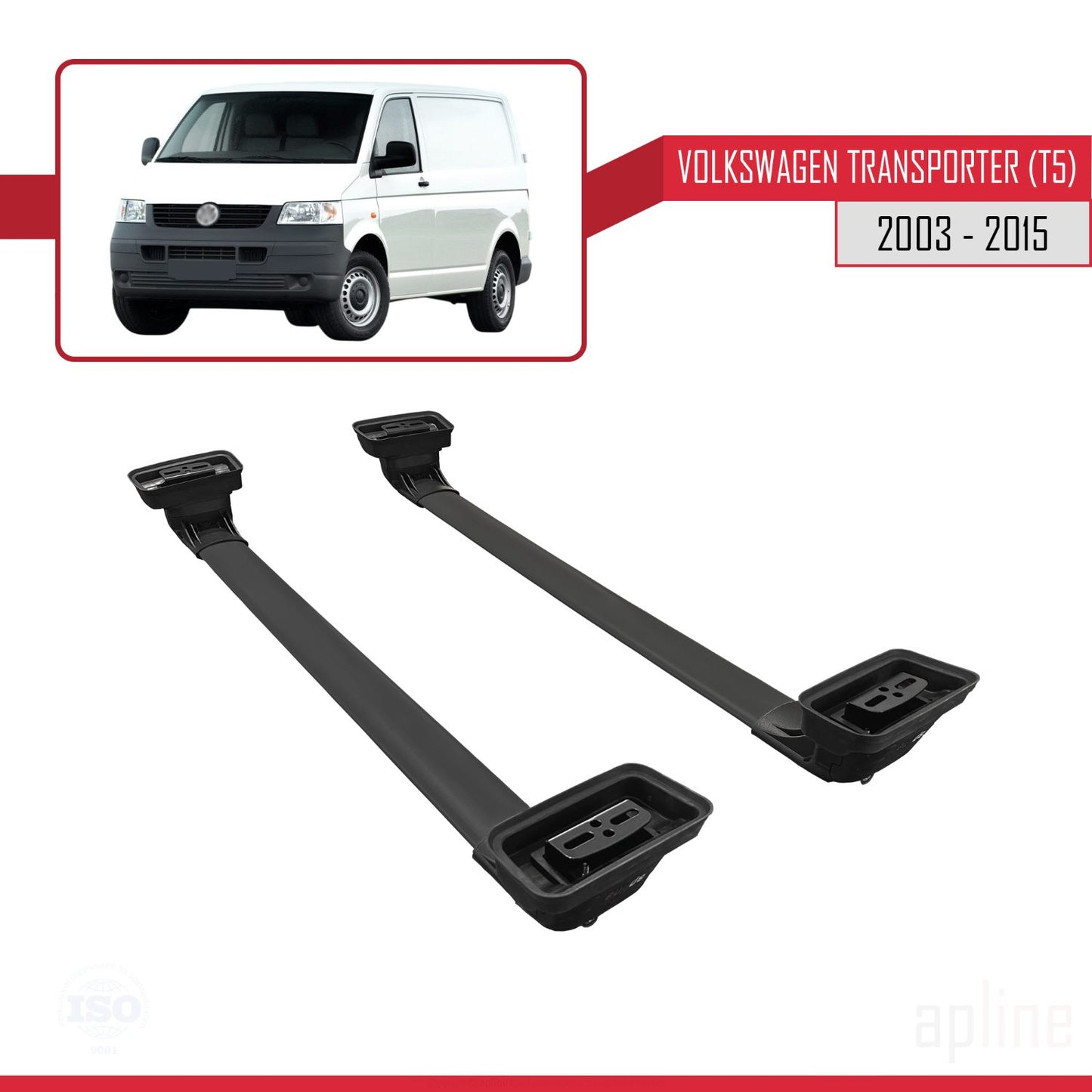 Compatible avec Volkswagen Transporter (T5) 2003-2015 ACE-3 Barres de Toit Railing Porte-Bagages de Voiture Noir Aluminium 2 Barres