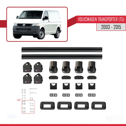 Compatible avec Volkswagen Transporter (T5) 2003-2015 ACE-3 Barres de Toit Railing Porte-Bagages de Voiture Noir Aluminium 2 Barres