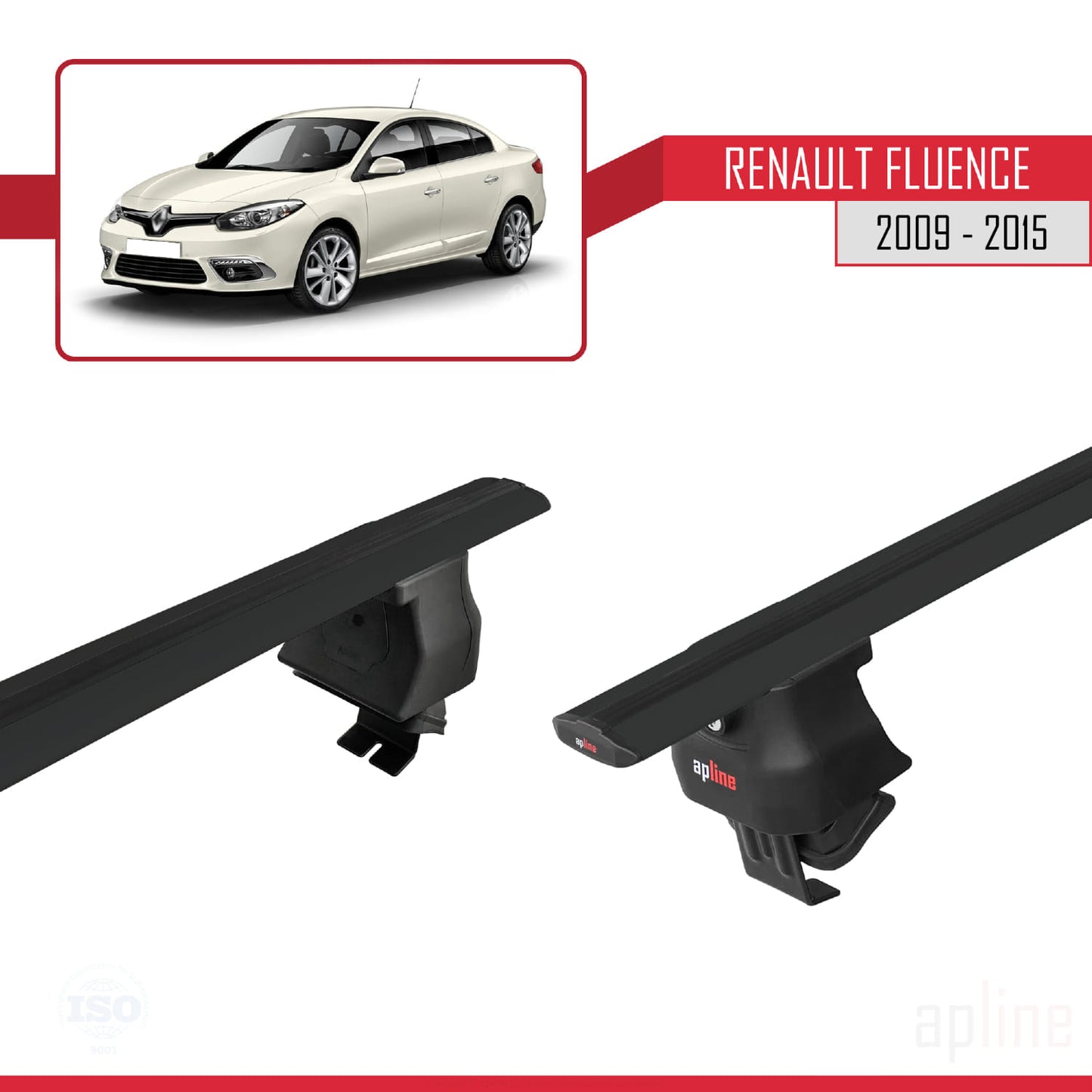 Compatible avec Renault Fluence 2009-2015 ACE-4 Barres de Toit Railing Porte-Bagages de Voiture Noir Aluminium 2 Barres