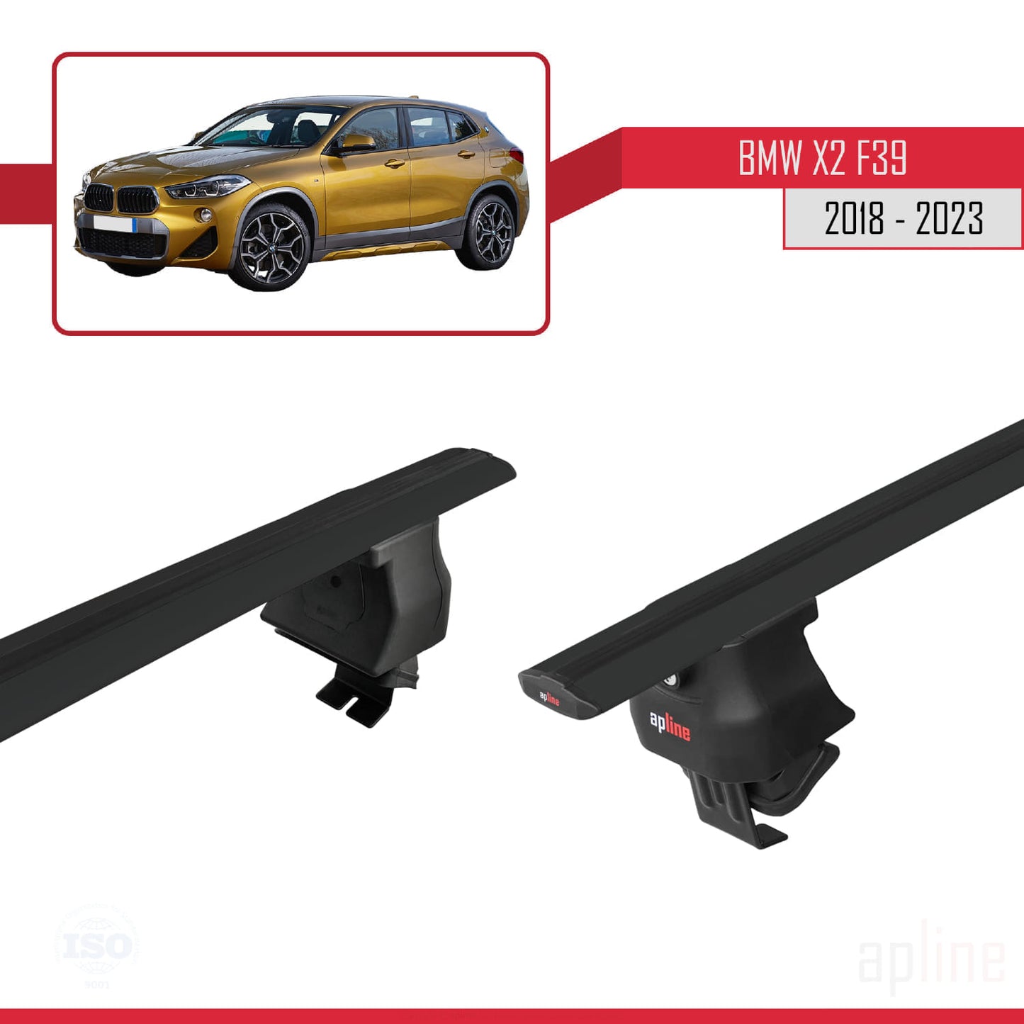 Compatible avec BMW X2 (F39) 2018-2023 ACE-4 Barres de Toit Railing Porte-Bagages de Voiture Noir Aluminium 2 Barres