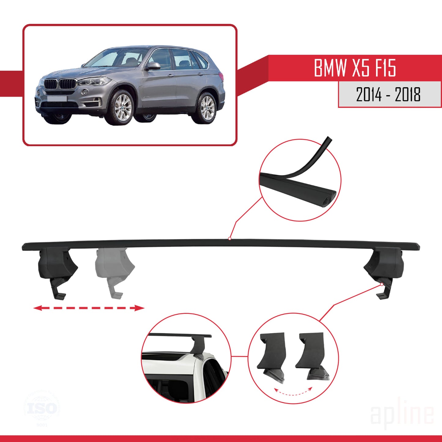 Compatible avec BMW X5 (F15) 2014-2018 ACE-4 Barres de Toit Railing Porte-Bagages de Voiture Noir Aluminium 2 Barres