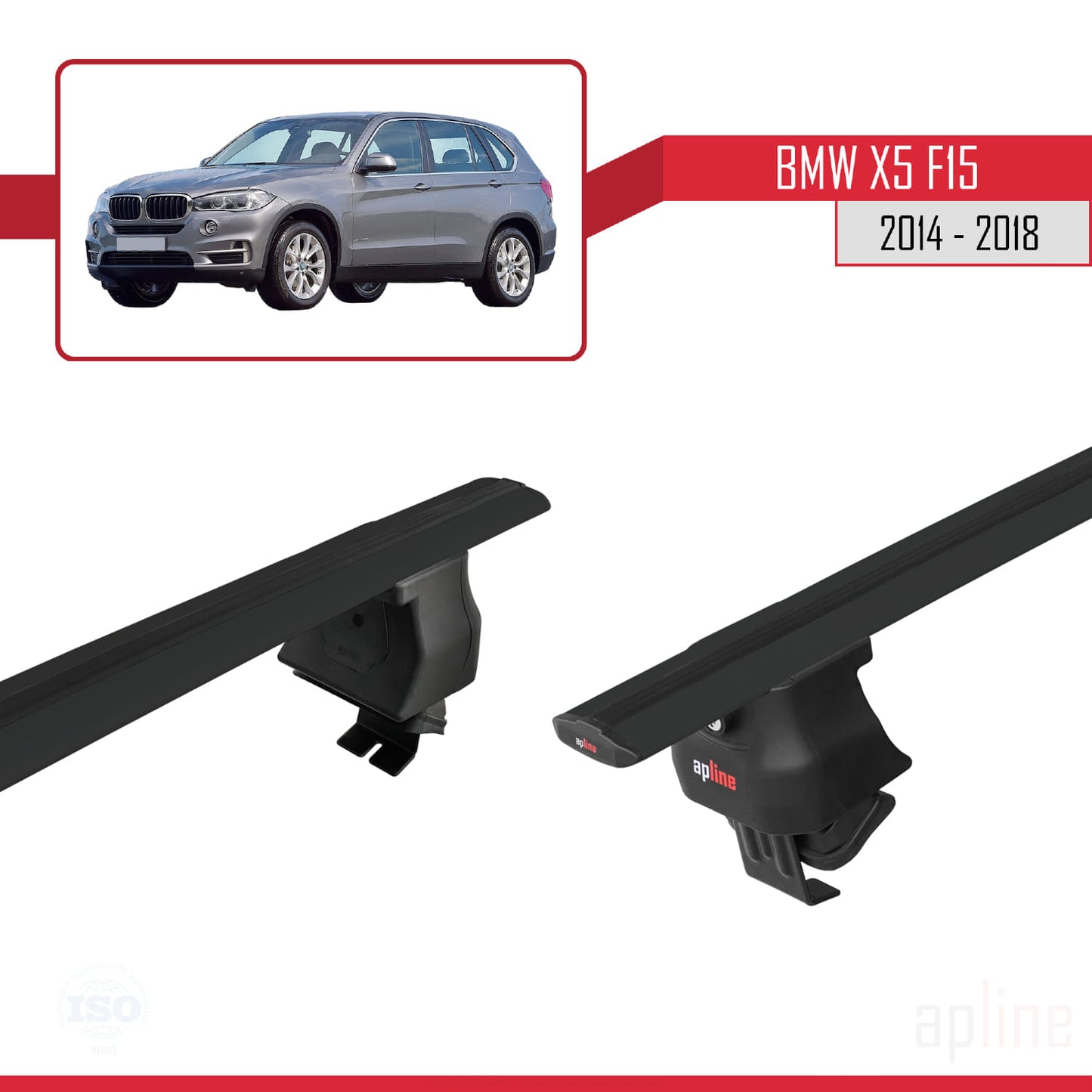 Compatible avec BMW X5 (F15) 2014-2018 ACE-4 Barres de Toit Railing Porte-Bagages de Voiture Noir Aluminium 2 Barres