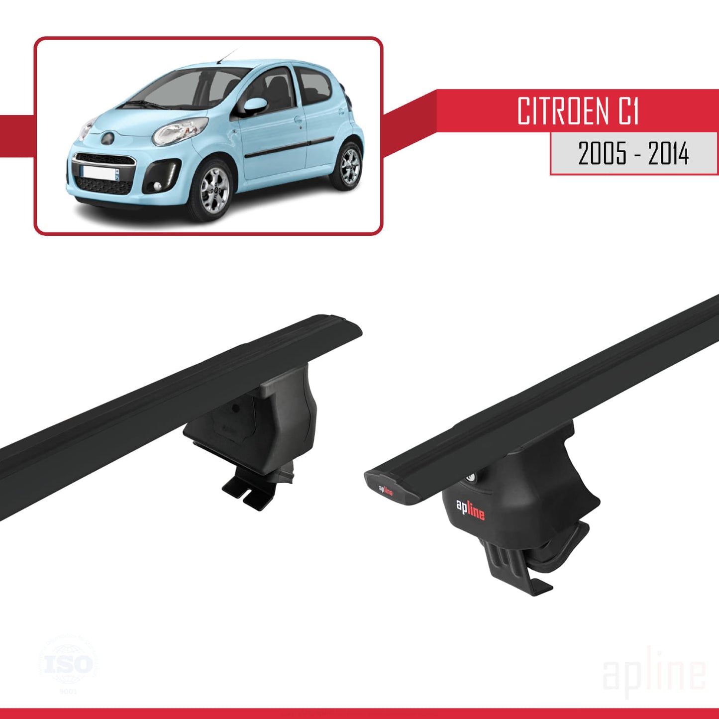 Compatible with Citroen C1 2005-2014 ACE-4 Car Roof Rack Cross Bar Black Aluminium 2 Bars