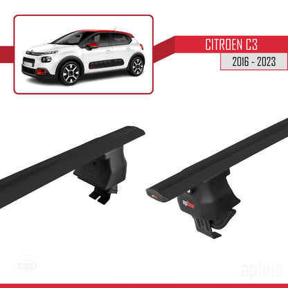 Compatible avec Citroen C3 III (SX/SY) 2016-2023 ACE-4 Barres de Toit Railing Porte-Bagages de Voiture Noir Aluminium 2 Barres