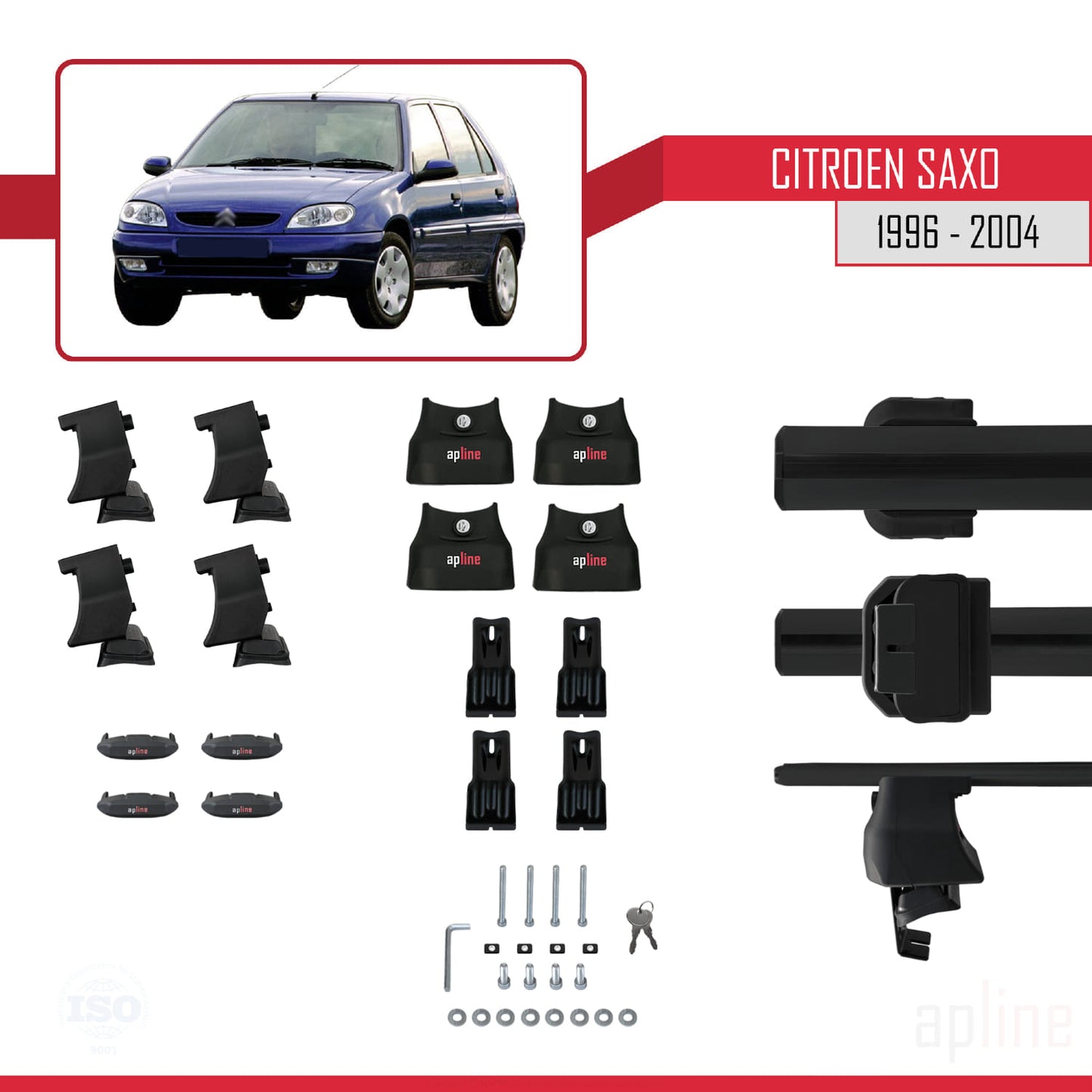 Compatible with Citroen Saxo 1996-2004 ACE-4 Car Roof Rack Cross Bar Black Aluminium 2 Bars