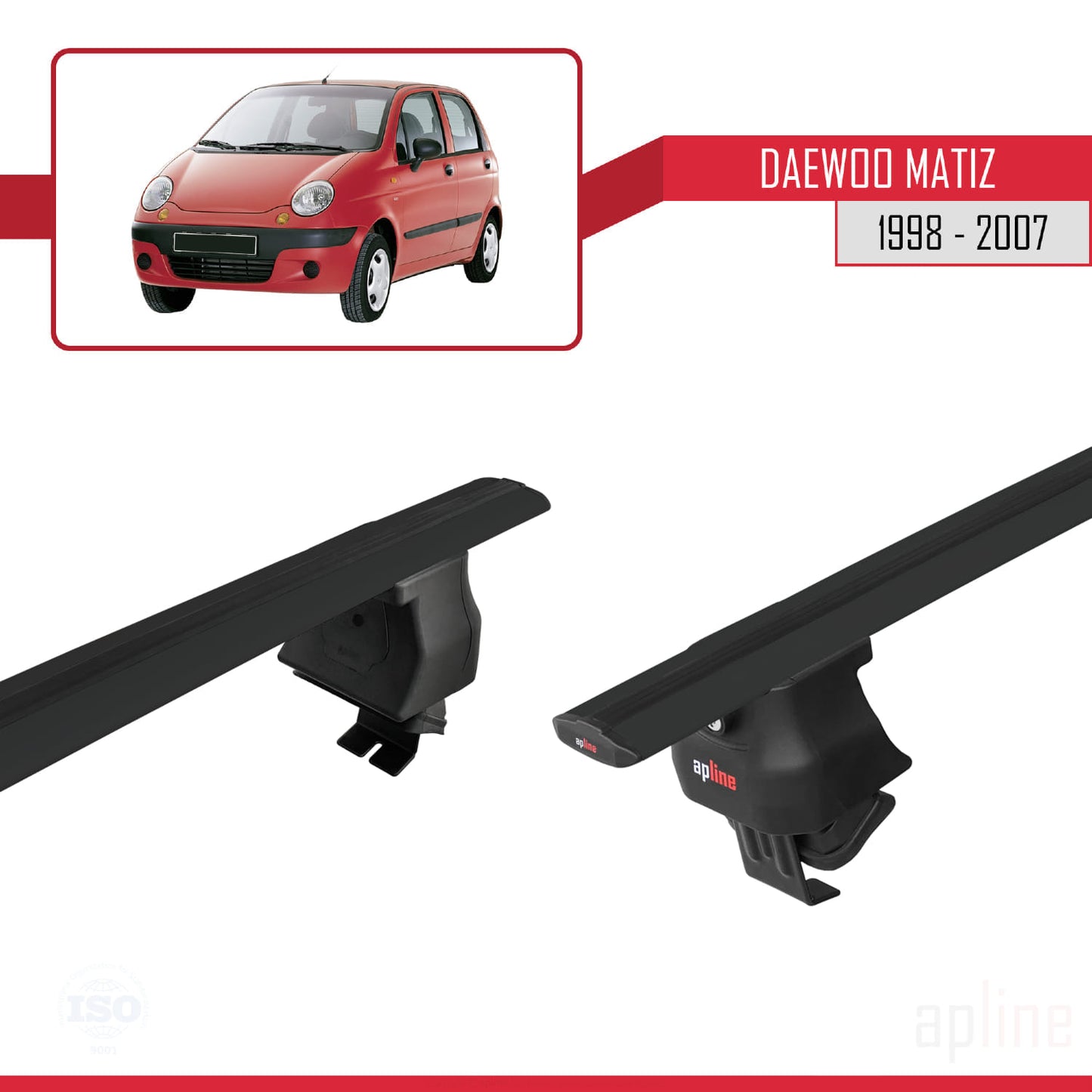 Compatible with Daewoo Matiz 1998-2007 ACE-4 Car Roof Rack Cross Bar Black Aluminium 2 Bars