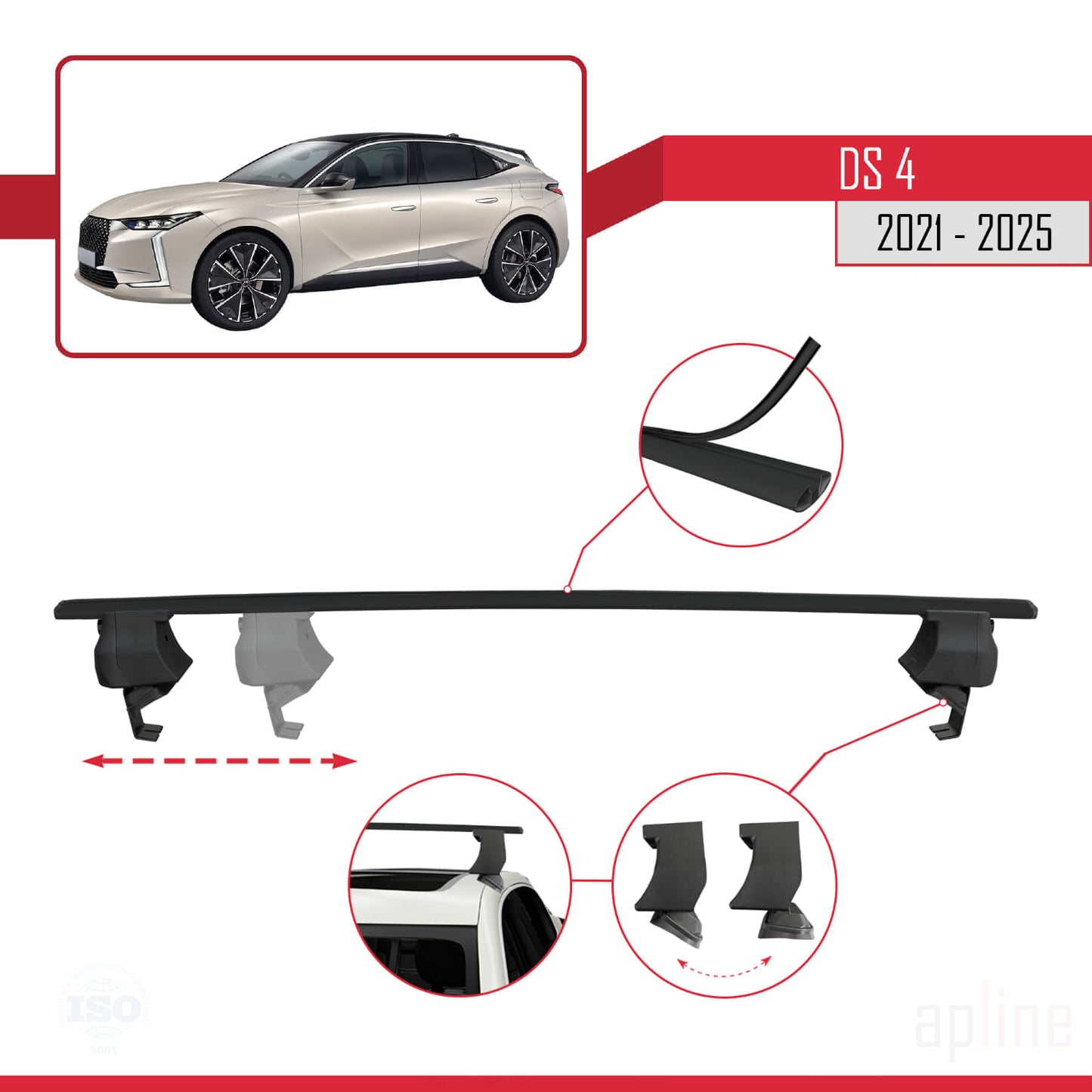 Compatible avec DS 4 II 2021-2025 ACE-4 Barres de Toit Railing Porte-Bagages de Voiture Noir Aluminium 2 Barres
