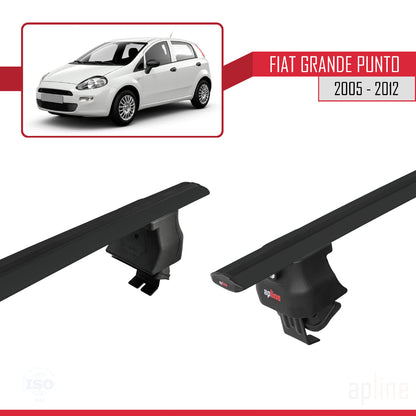 Compatible avec Fiat Grande Punto (199) 2005-2012 ACE-4 Barres de Toit Railing Porte-Bagages de Voiture Noir Aluminium 2 Barres