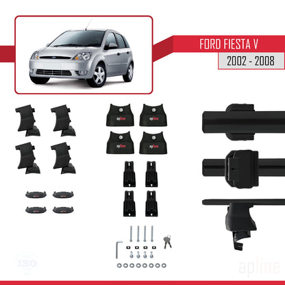 Compatible avec Ford Fiesta 5 2002-2008 ACE-4 Barres de Toit Railing Porte-Bagages de Voiture Noir Aluminium 2 Barres