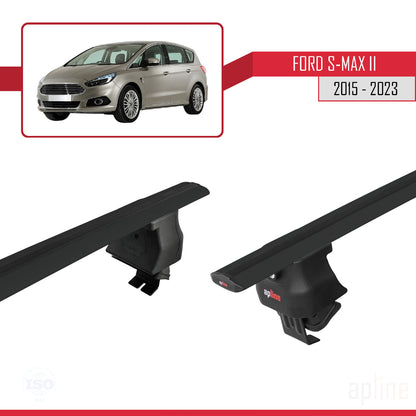 Compatible avec Ford S-Max 2 (CD539) 2015-2023 ACE-4 Barres de Toit Railing Porte-Bagages de Voiture Noir Aluminium 2 Barres