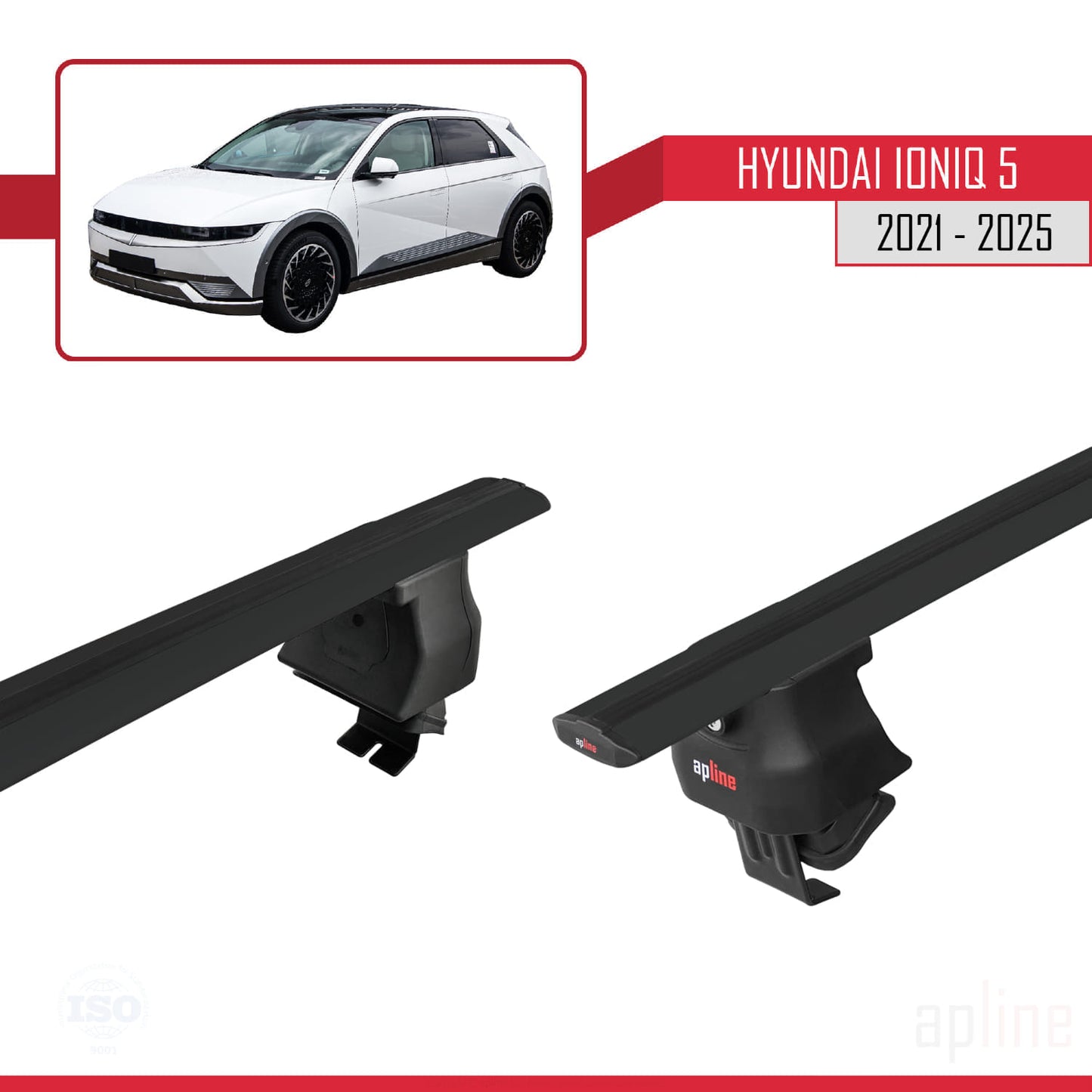 Compatible with Hyundai Ioniq 5 (NE) 2021-2025 ACE-4 Car Roof Rack Cross Bar Black Aluminium 2 Bars
