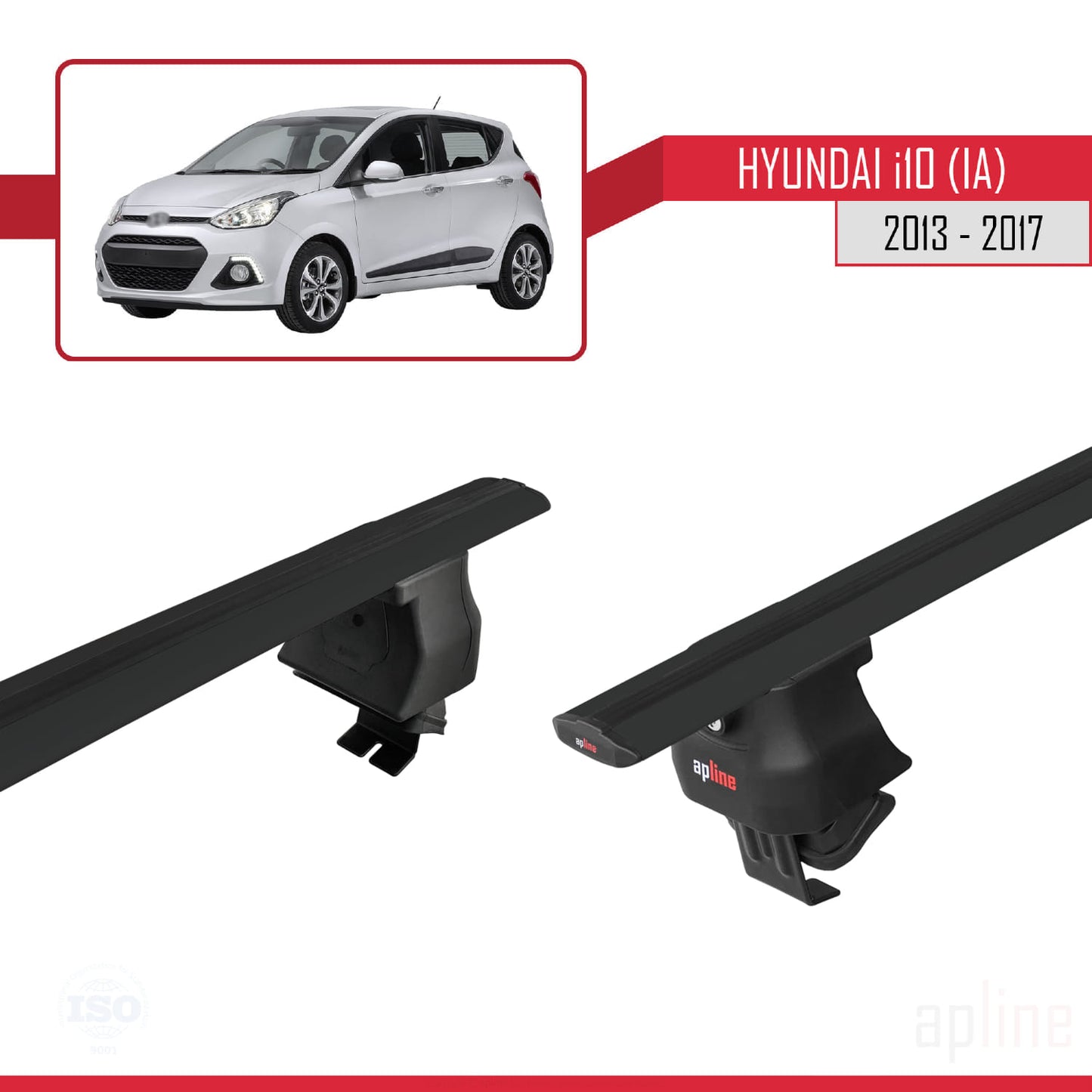 Compatible with Hyundai i10 II (IA) Pre-Facelift 2013-2017 ACE-4 Car Roof Rack Cross Bar Black Aluminium 2 Bars