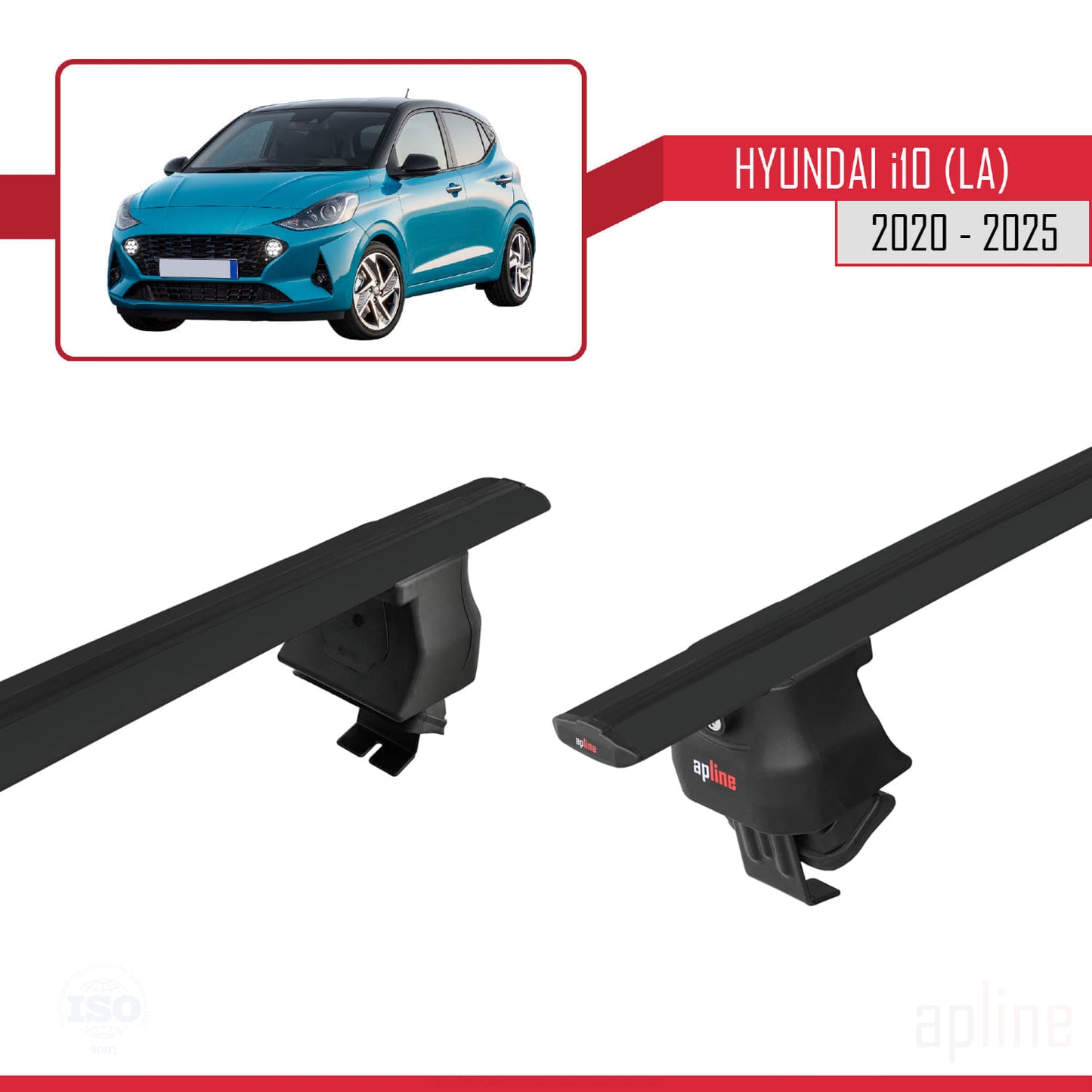 Compatible with Hyundai i10 III (AC3) 2020-2025 ACE-4 Car Roof Rack Cross Bar Black Aluminium 2 Bars