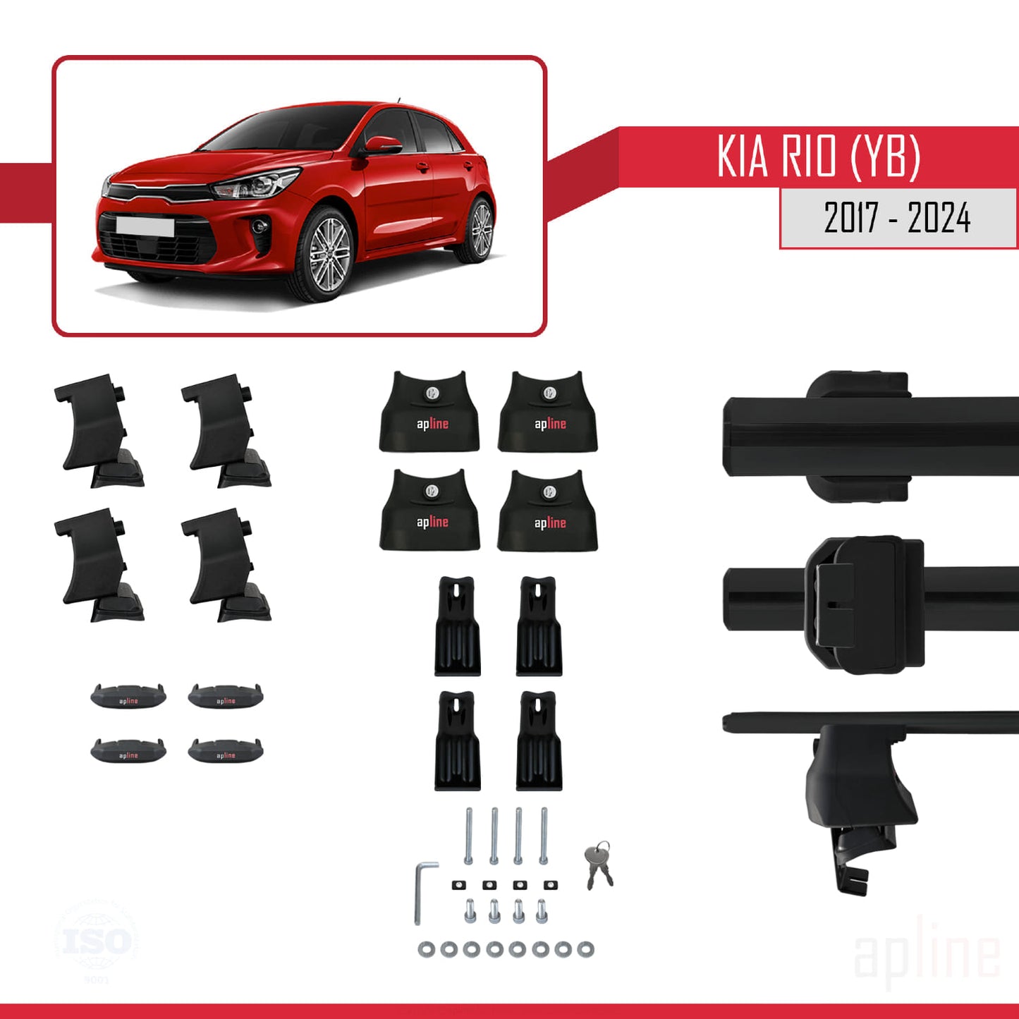 Compatible avec Kia Rio 4 (YB) HB 2017-2023 ACE-4 Barres de Toit Railing Porte-Bagages de Voiture Noir Aluminium 2 Barres