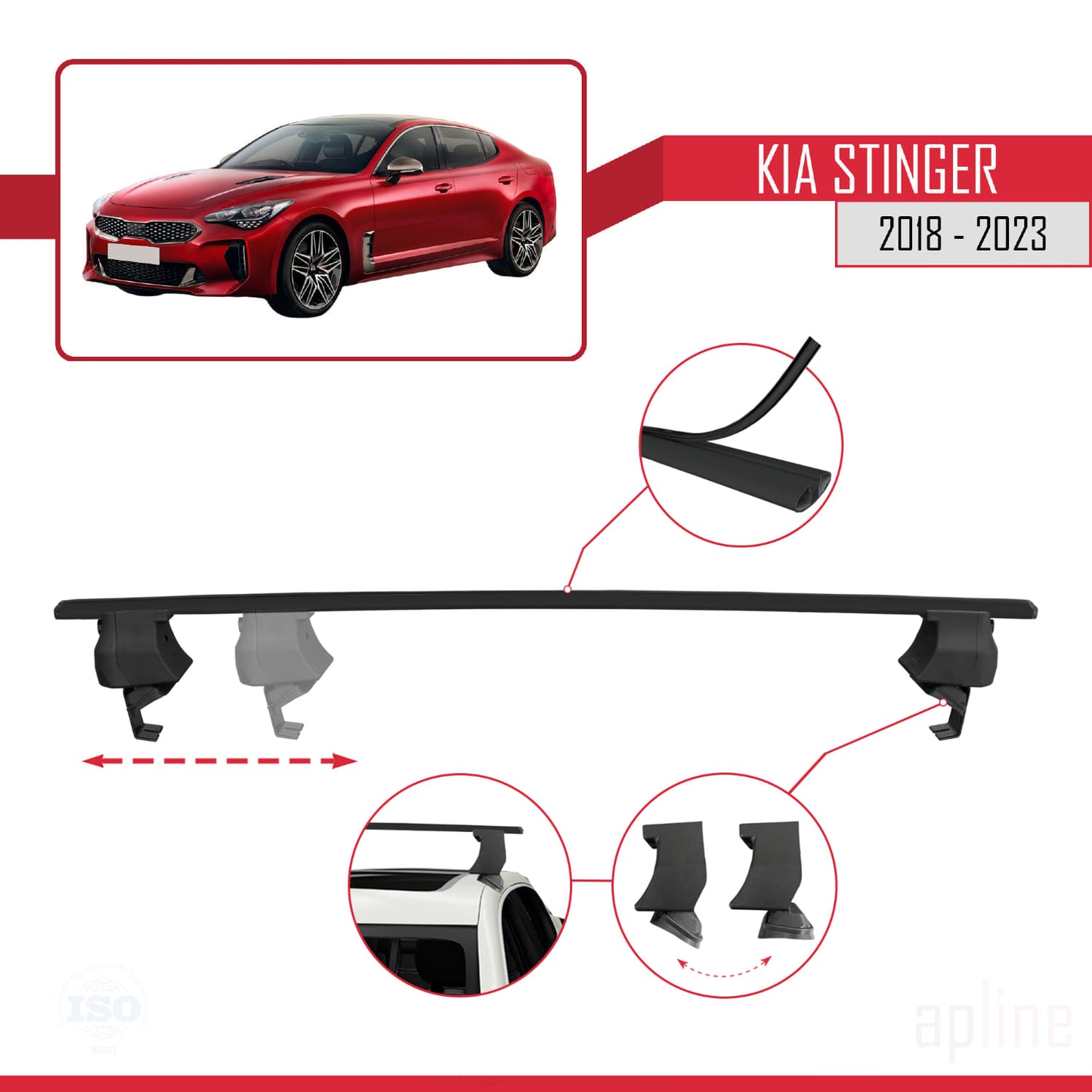 Compatible avec Kia Stinger 2018-2023 ACE-4 Barres de Toit Railing Porte-Bagages de Voiture Noir Aluminium 2 Barres