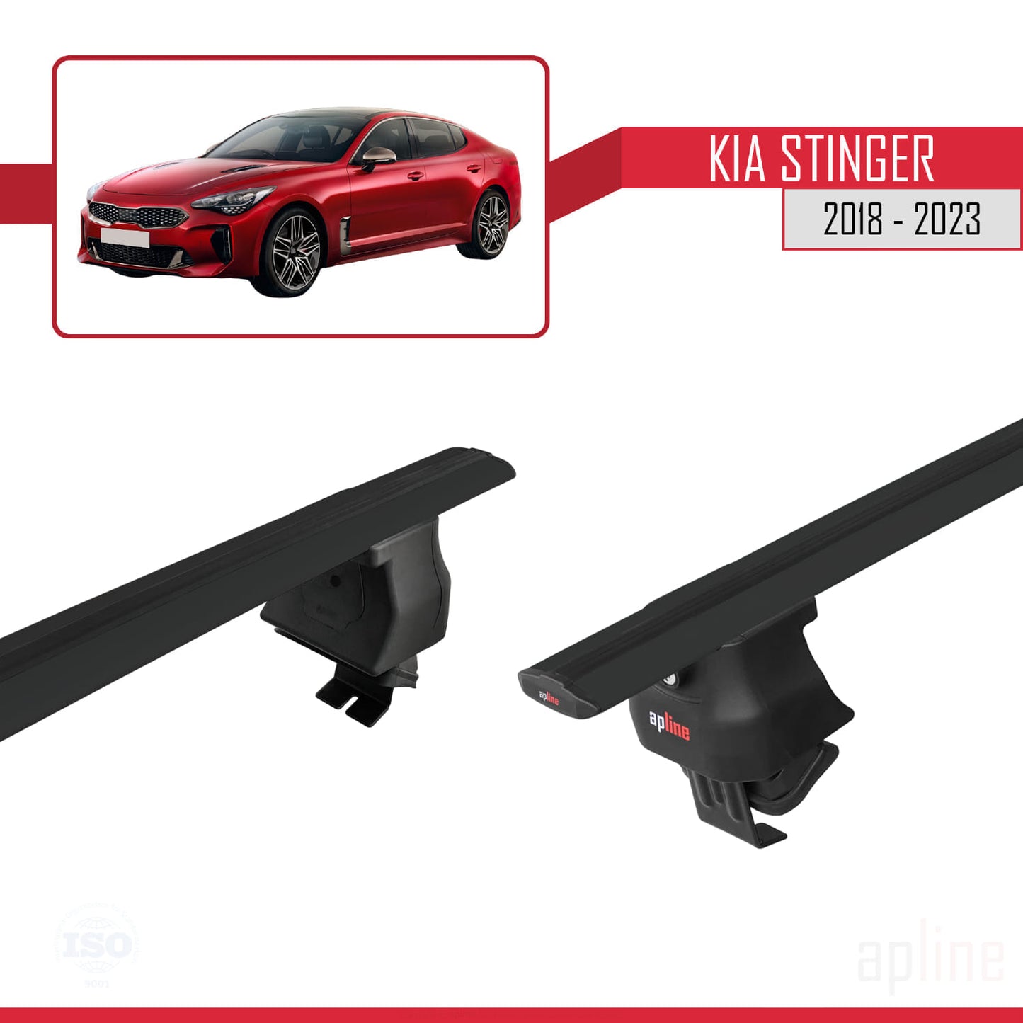 Compatible avec Kia Stinger 2018-2023 ACE-4 Barres de Toit Railing Porte-Bagages de Voiture Noir Aluminium 2 Barres