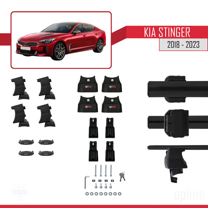 Compatible avec Kia Stinger 2018-2023 ACE-4 Barres de Toit Railing Porte-Bagages de Voiture Noir Aluminium 2 Barres