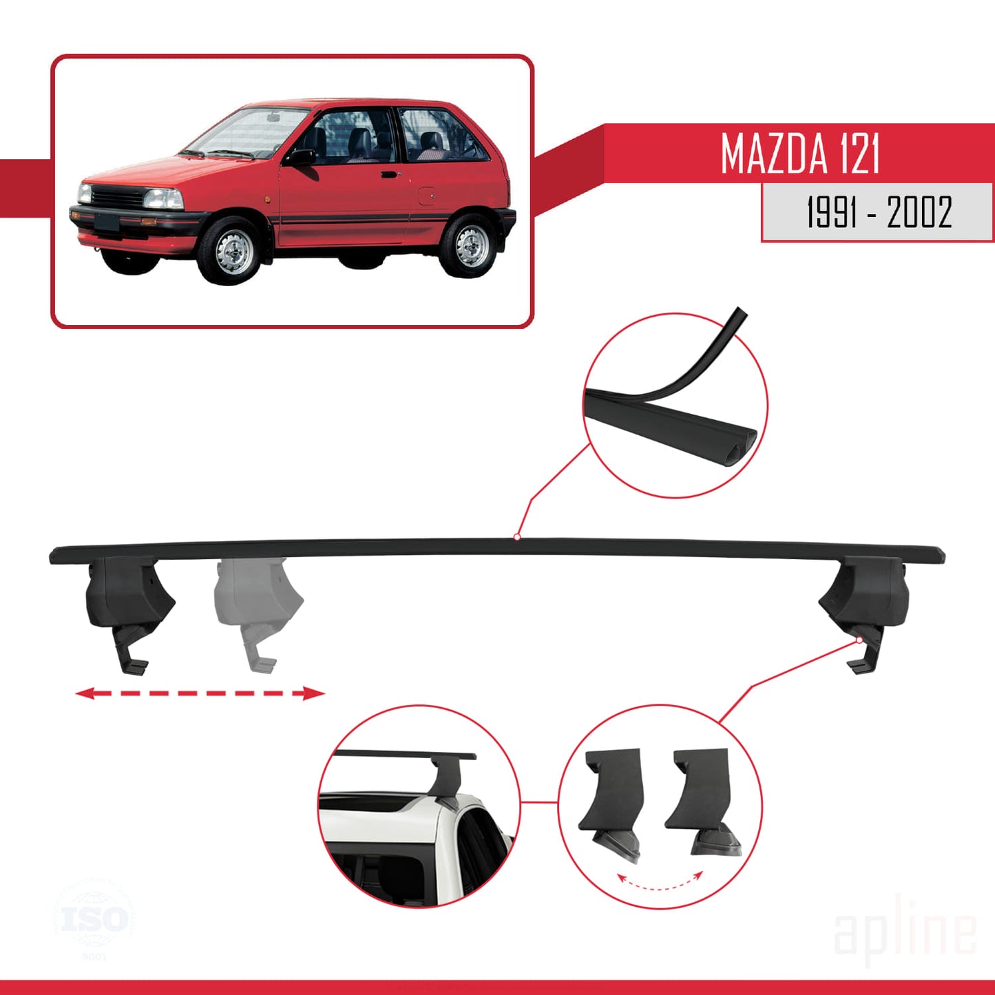 Compatible avec Mazda 121 1991-2002 ACE-4 Barres de Toit Railing Porte-Bagages de Voiture Noir Aluminium 2 Barres